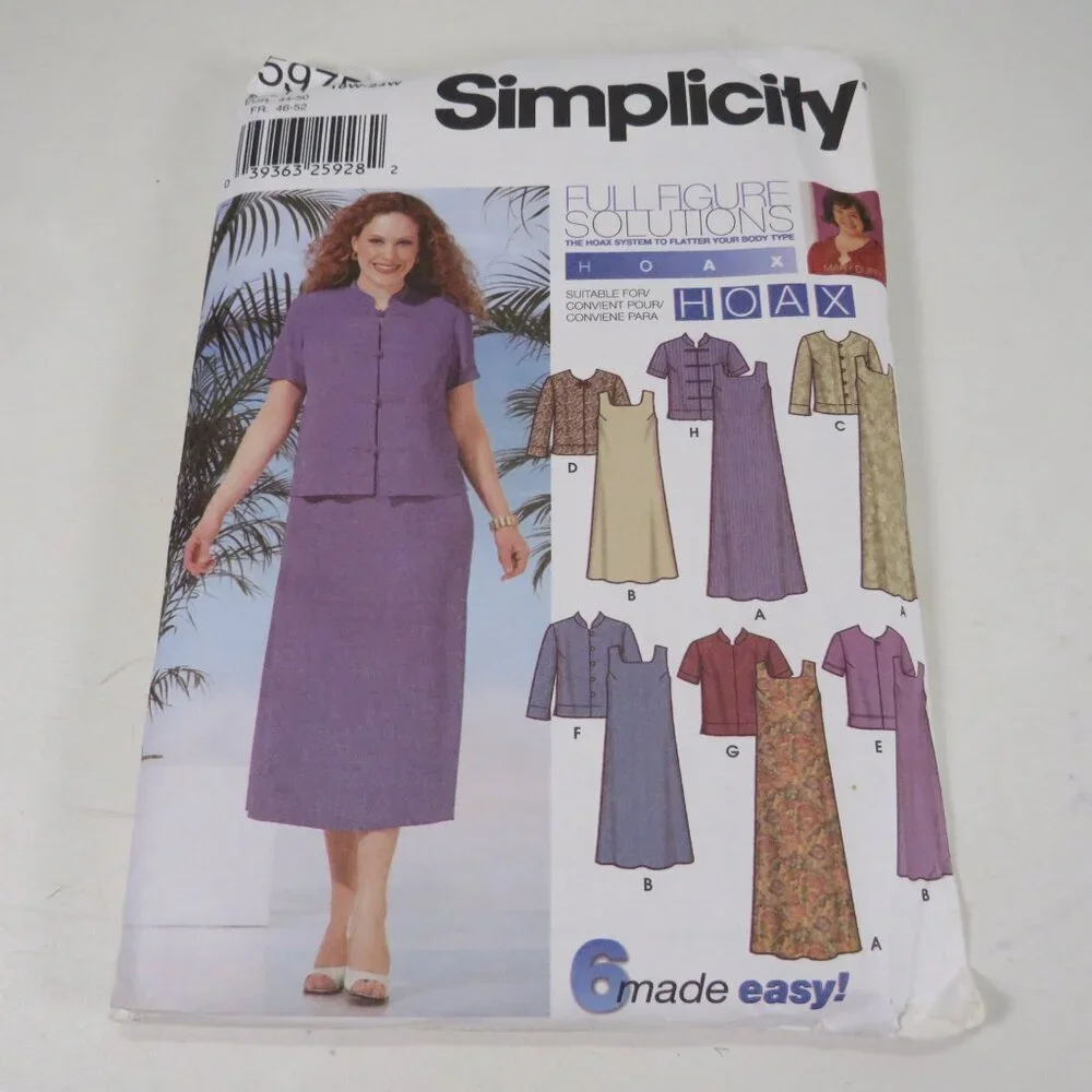 Simplicity 5975 Clothing Pattern EASY Dress & Jacket UNCUT 18W - 24W